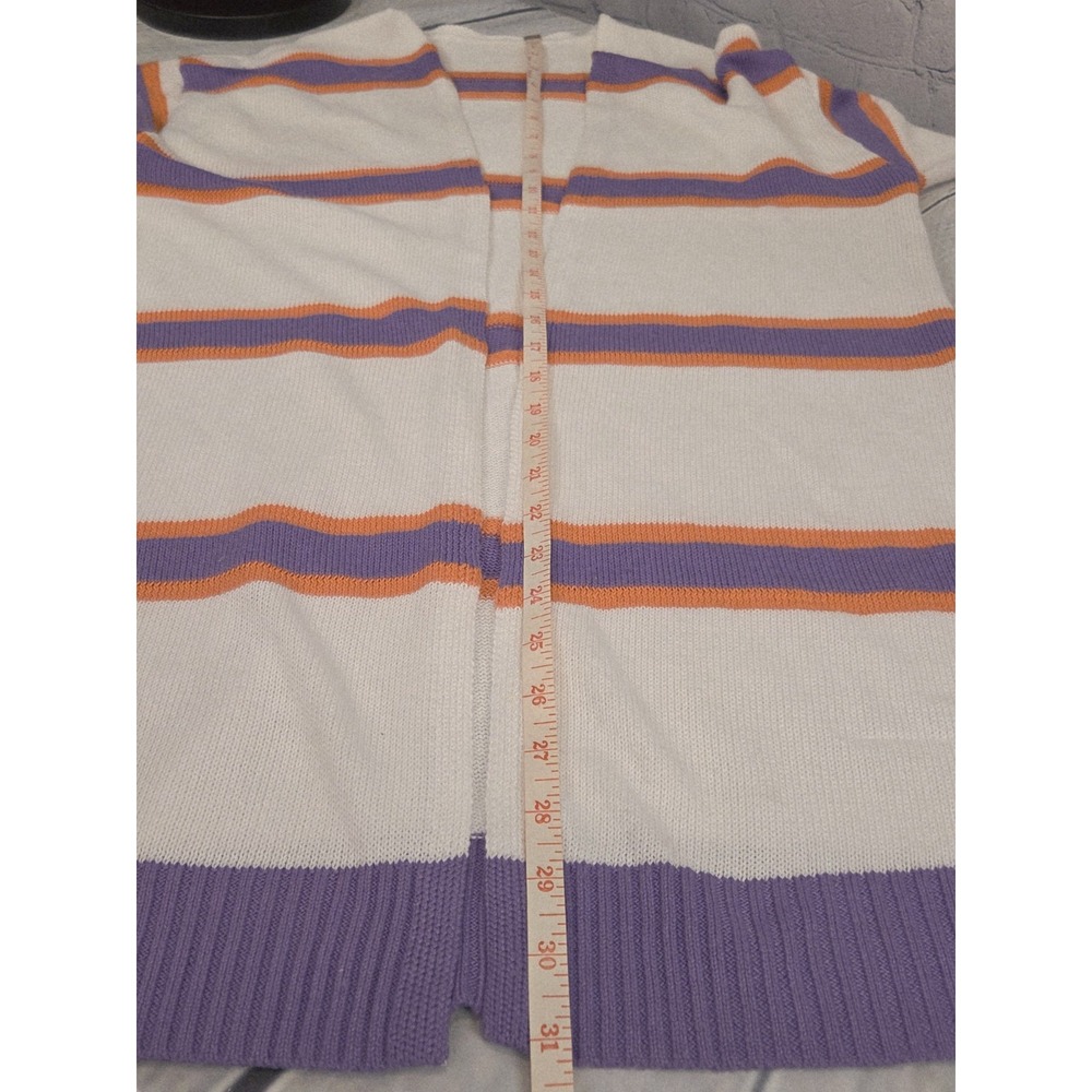 Cardigan Sz S White with Purple/Orange Stripes (see photos of small‎ pull) - Picture 6 of 7